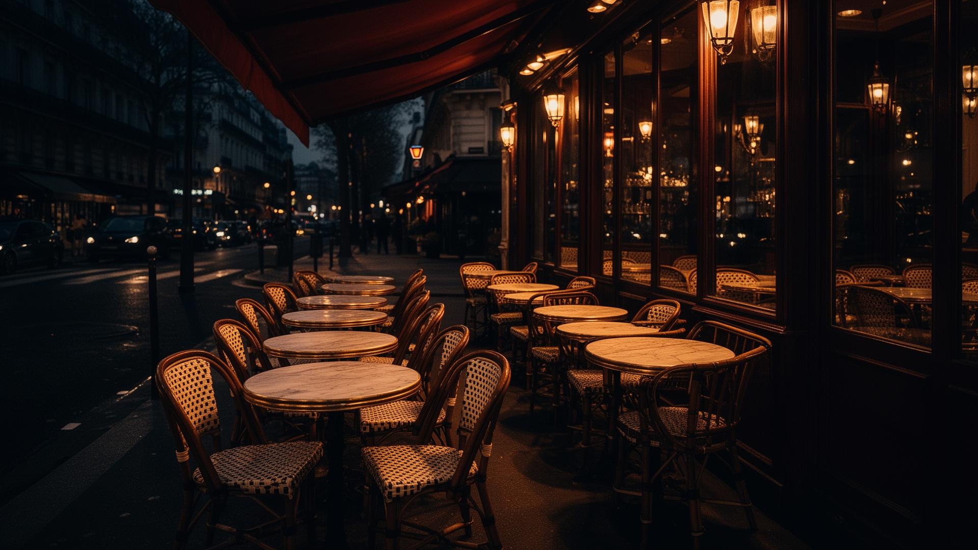 Parisian café terrace at dusk