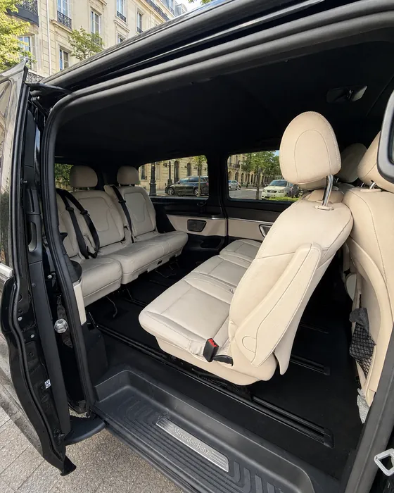 Rear seats of a Mercedes V-Class seen from the sliding door