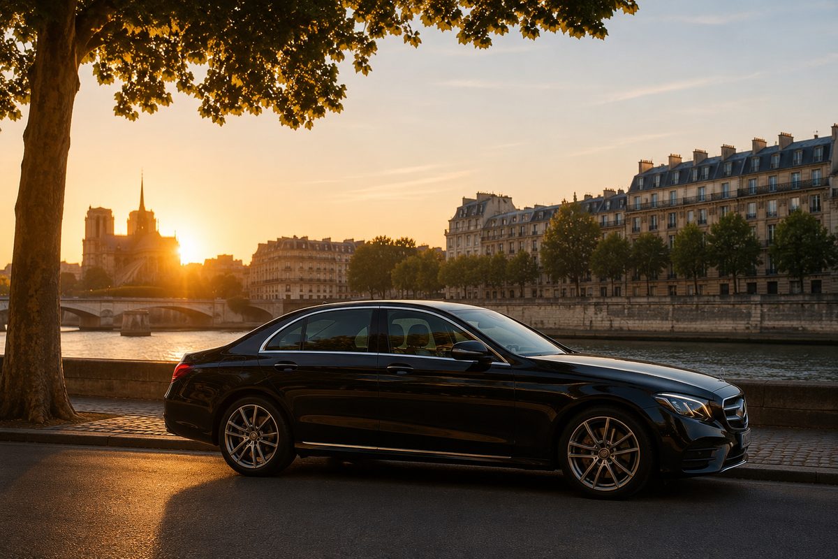 Paris 48H Experience, a sedan by the Seine at sunset