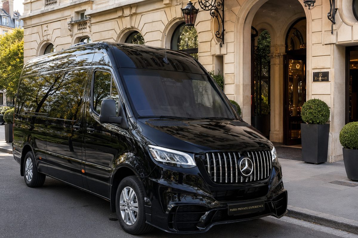 Mercedes Sprinter VIP, outside a Paris hotel