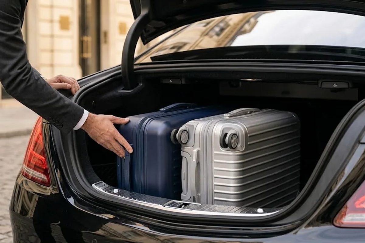 Train Station Transfer, luggage being loaded into the boot by the chauffeur