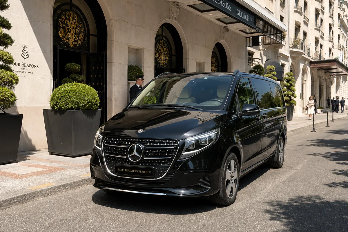 Mercedes V-Class outside a hotel on Avenue George V in Paris