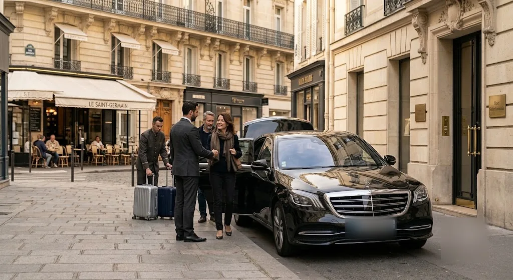 Guests welcomed at a Saint-Germain hotel after an Orly to Left Bank private transfer